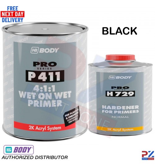 HB BODY P411 Black Wet-on-Wet Primer & H729 Hardener 1.25L Kit 2K System
